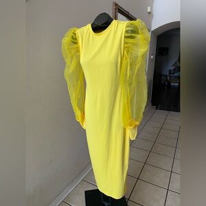 Yellow Dress with Sheer Sleeves